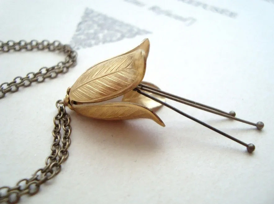 Brass Gentian Flower Necklace