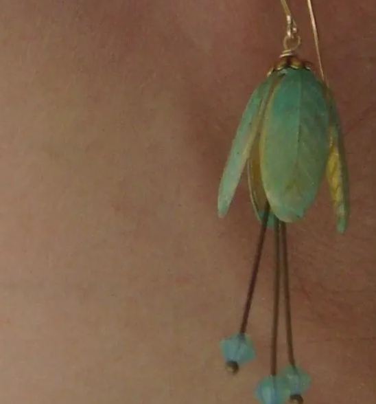 Green Floral Petal Earrings with Swarovski Crystals