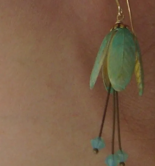 Green Floral Petal Earrings with Swarovski Crystals