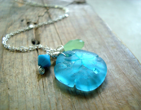 Aqua Sand Dollar Necklace With Crystal
