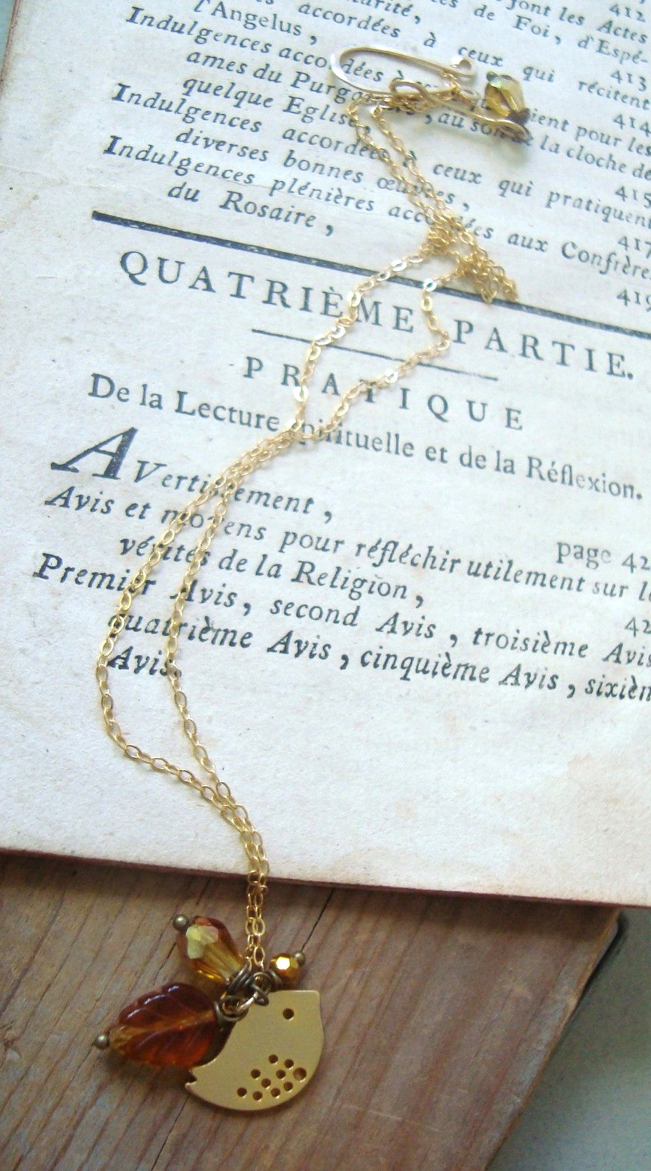 Autumn Bird Necklace with Glass and Crystal