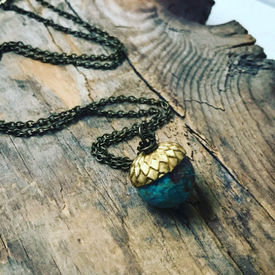 Acorn Necklace with Turquoise1