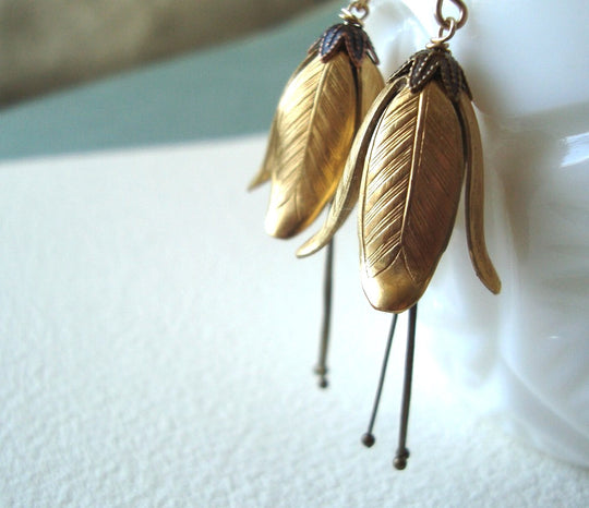 Brass Gentian Flower Earrings