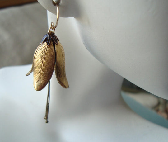 Brass Gentian Flower Earrings