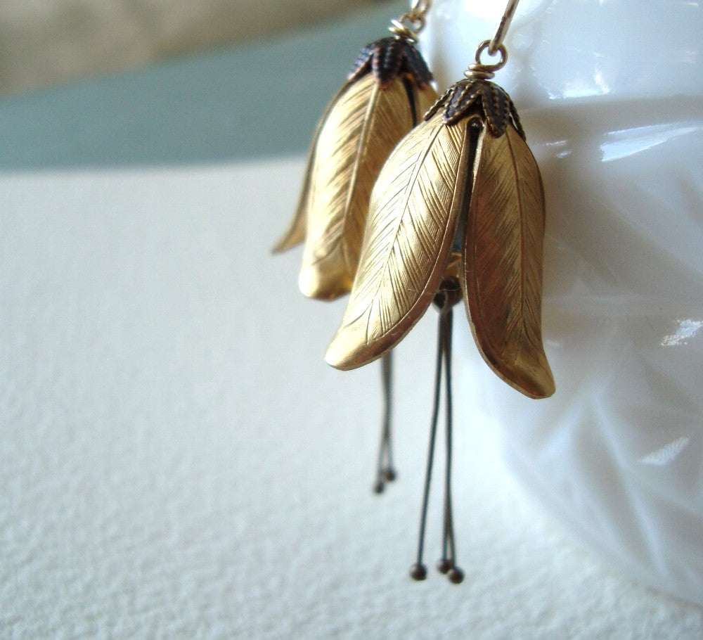 Brass Gentian Flower Earrings
