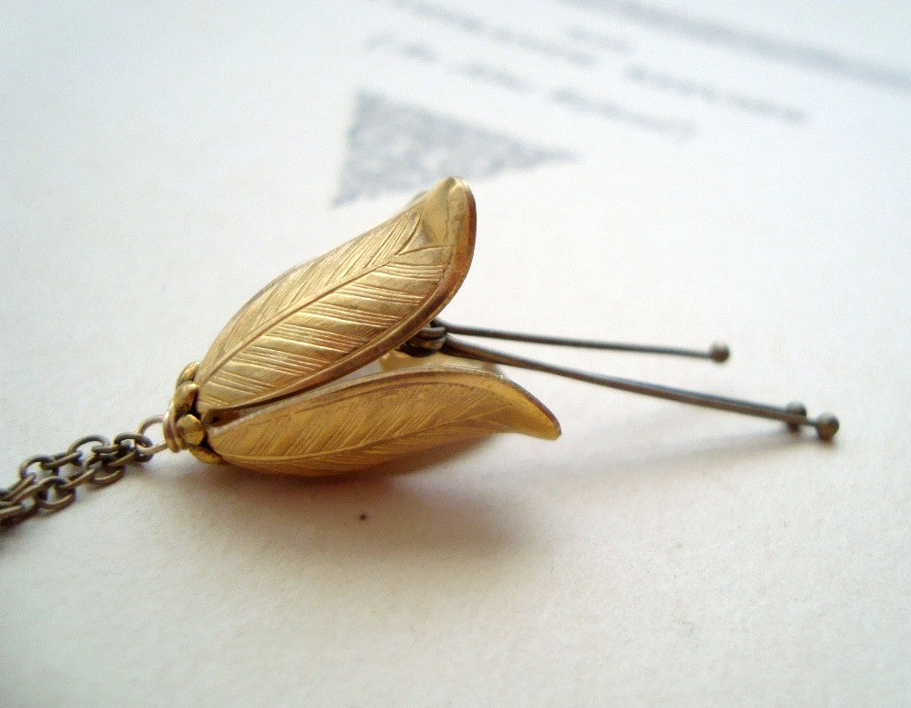 Brass Gentian Flower Necklace