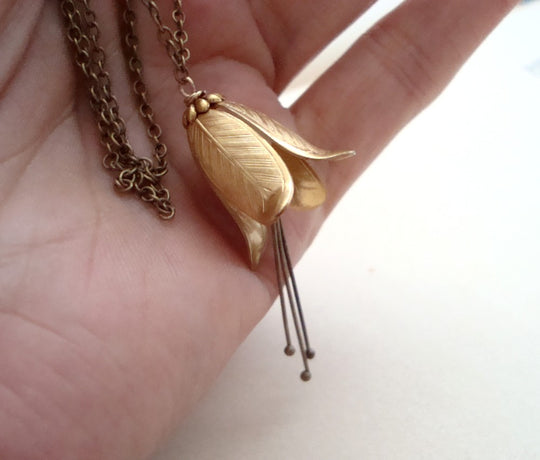 Brass Gentian Flower Necklace
