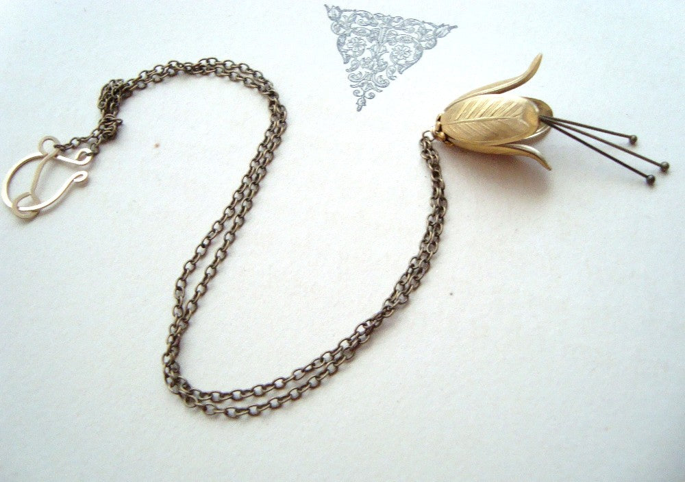 Brass Gentian Flower Necklace