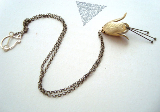Brass Gentian Flower Necklace