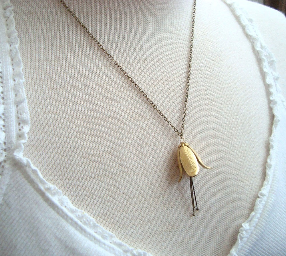 Brass Gentian Flower Necklace