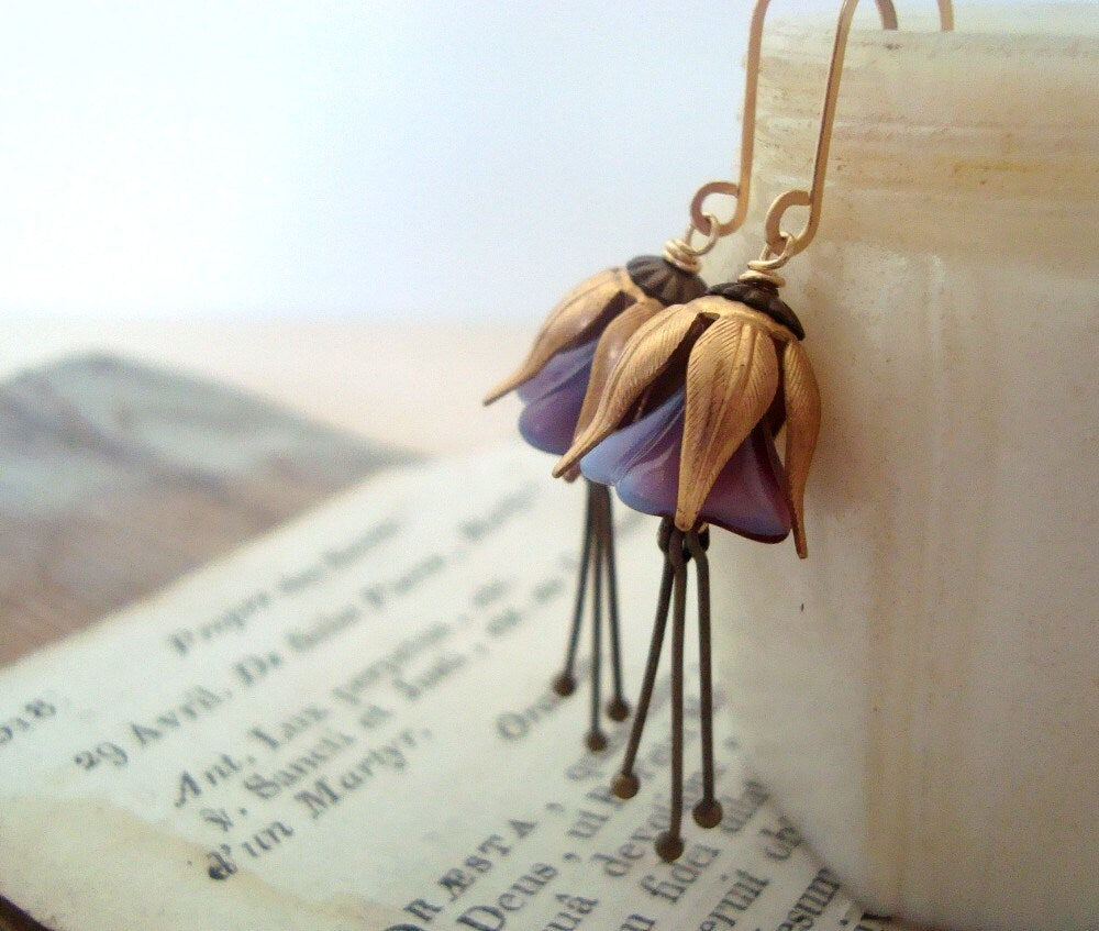 lavender flower earrings Lavender and Brass Blossom Earrings – Fuchsia Bloom Studio