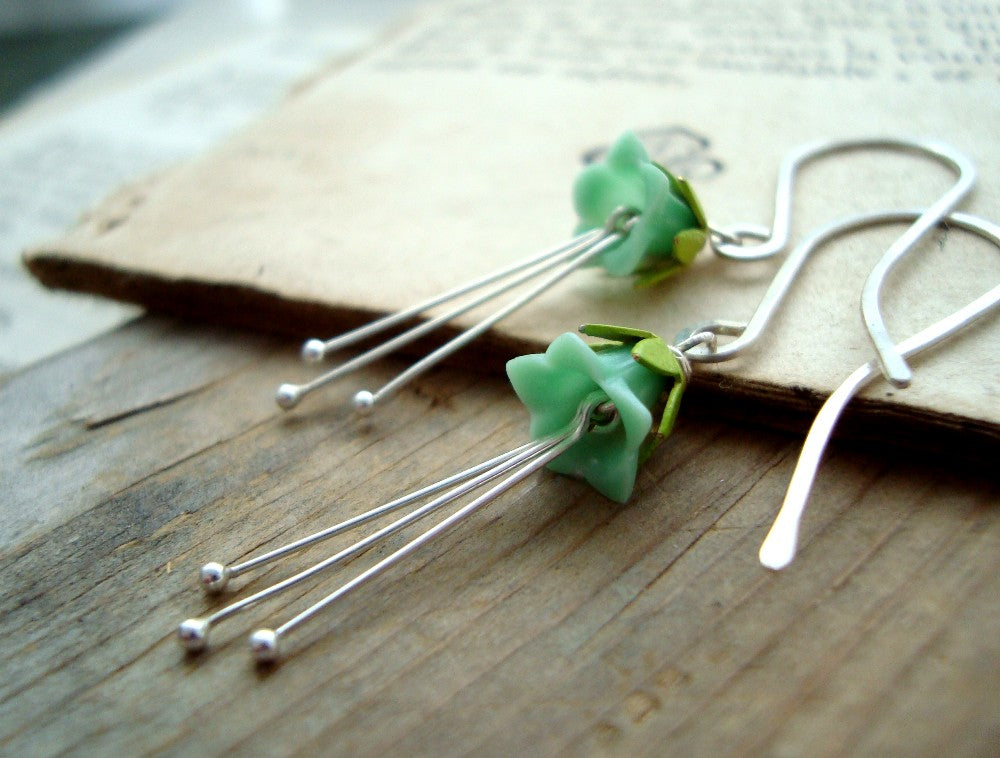 Long Mint Green Flower Earrings