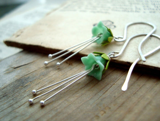 Long Mint Green Flower Earrings