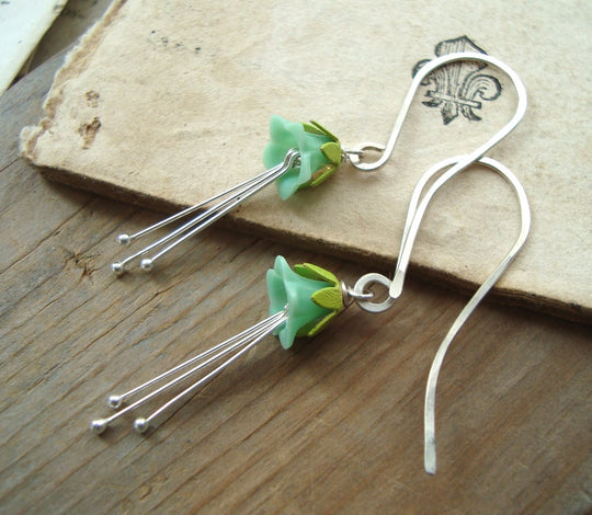 Long Mint Green Flower Earrings