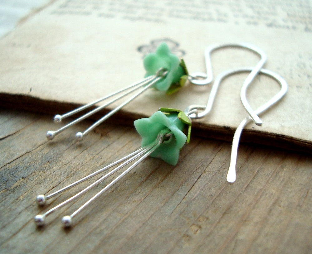 Long Mint Green Flower Earrings
