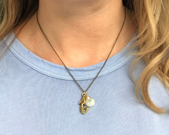 Gold Mermaid Necklace With Aquamarine
