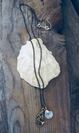 Gold Mermaid Necklace With Aquamarine