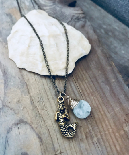 Gold Mermaid Necklace With Aquamarine