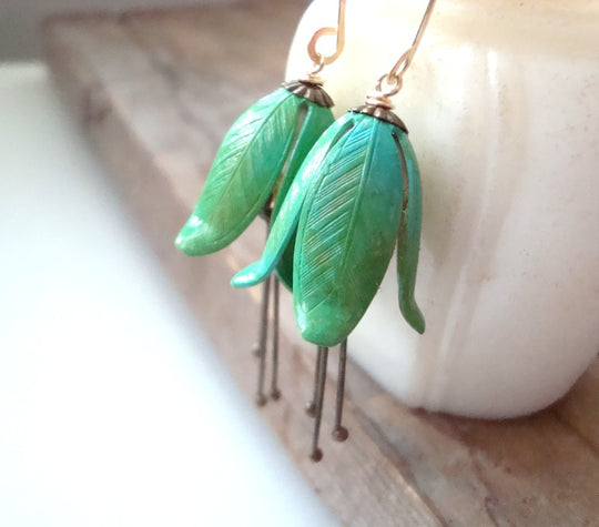 Green Gentian Flower Earrings