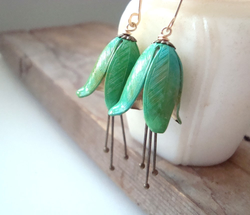 Green Gentian Flower Earrings