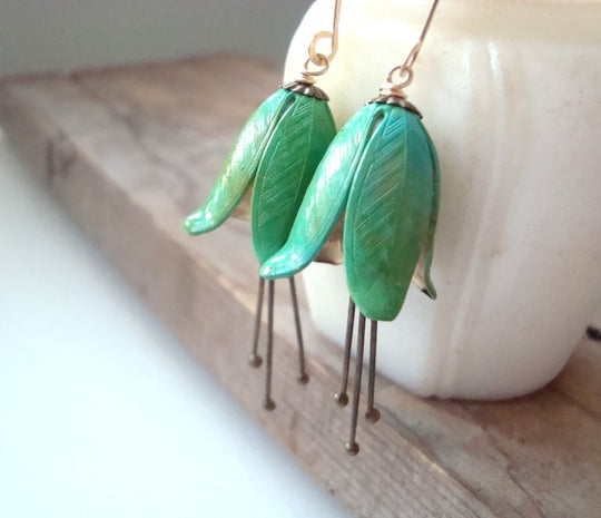Green Gentian Flower Earrings