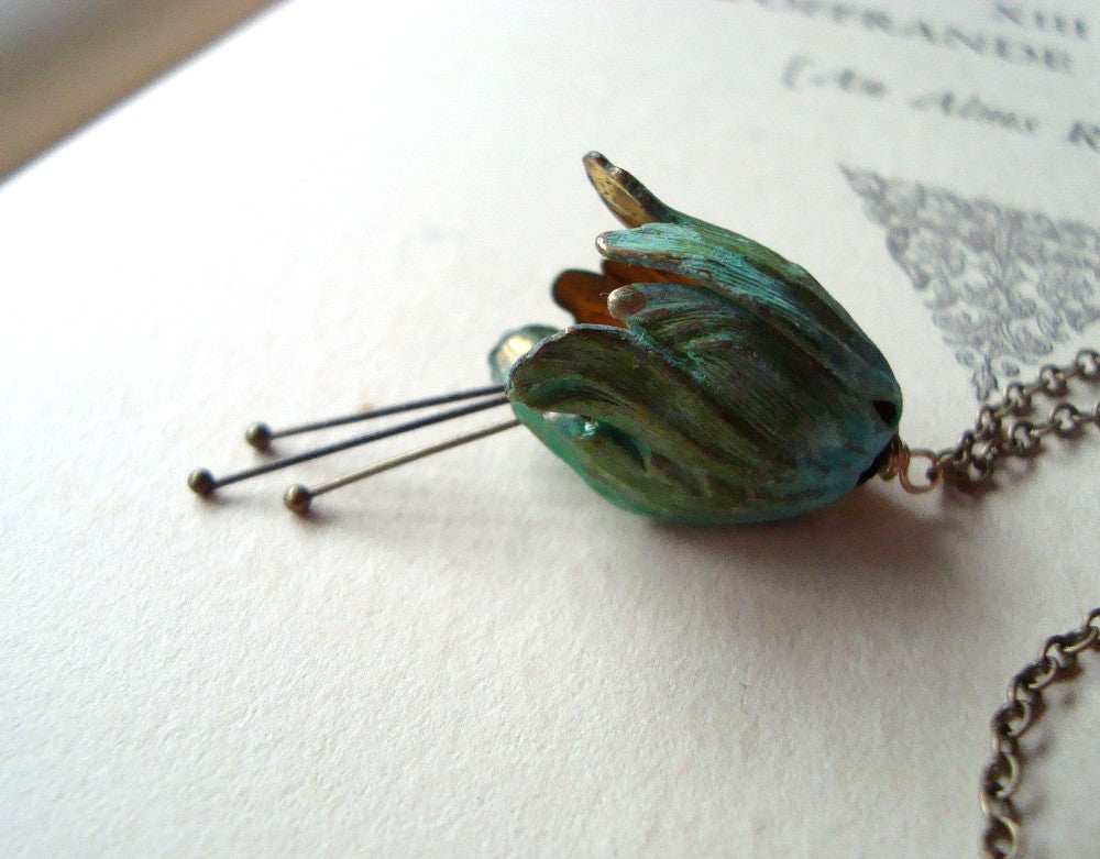 Large Green Tulip Flower Necklace