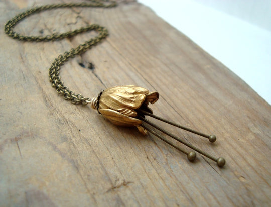 Small Brass Tulip Flower Necklace