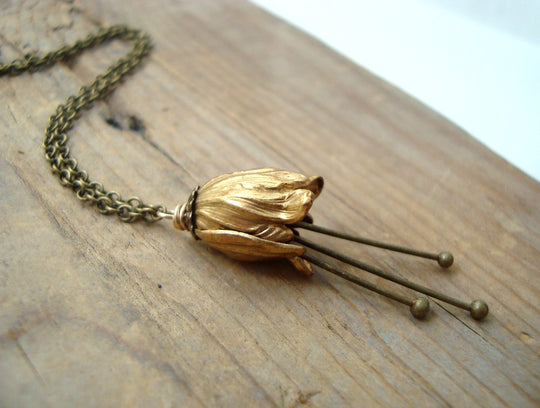 Small Brass Tulip Flower Necklace