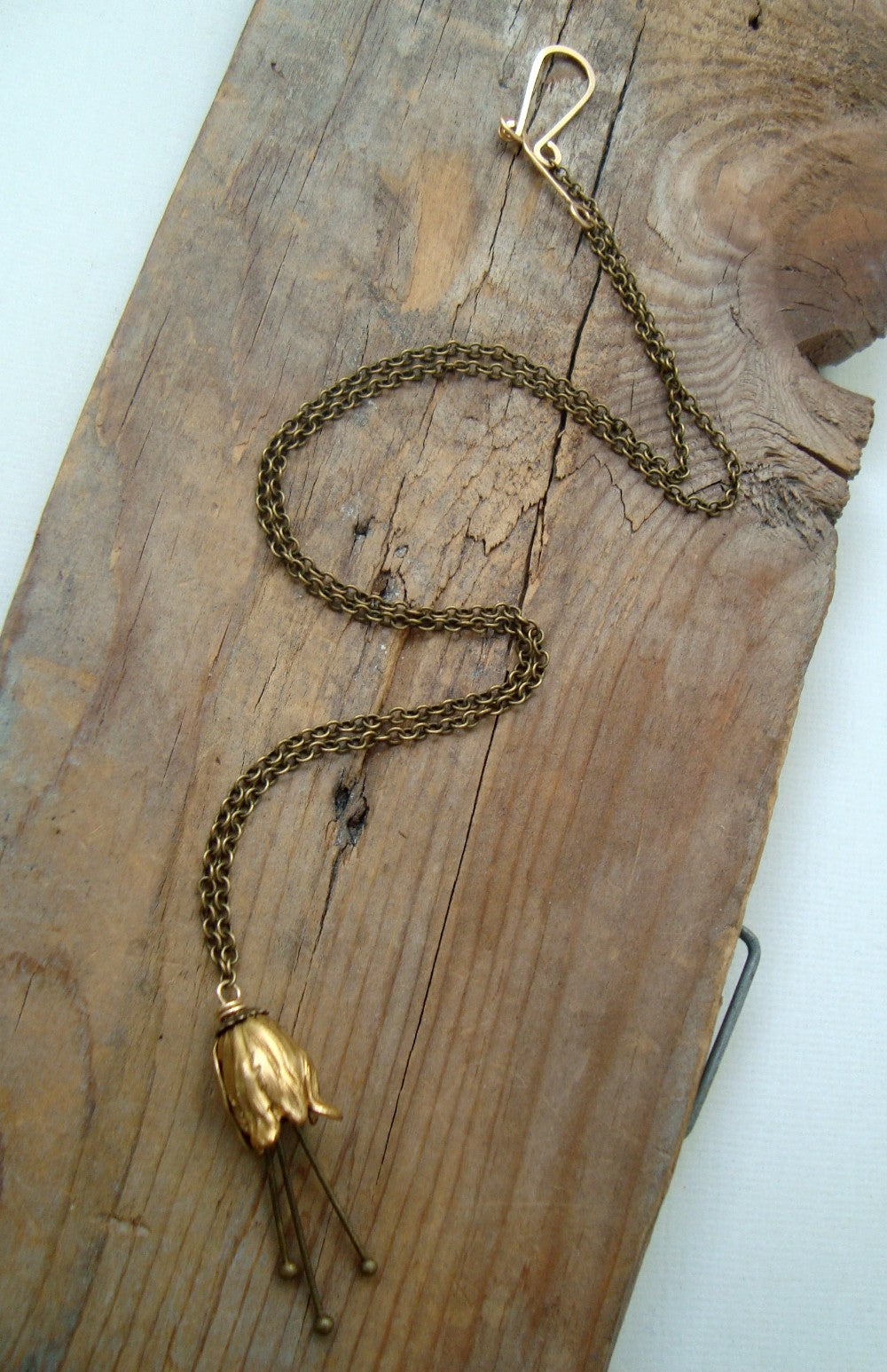 Small Brass Tulip Flower Necklace