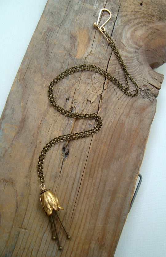 Small Brass Tulip Flower Necklace