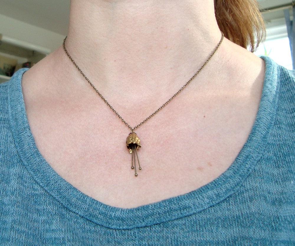 Small Brass Tulip Flower Necklace