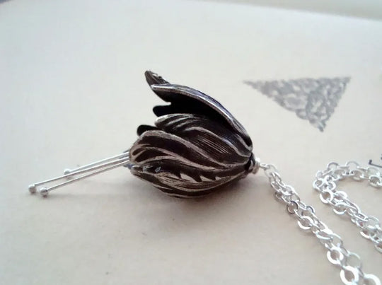 Large Silver Tulip Flower Necklace