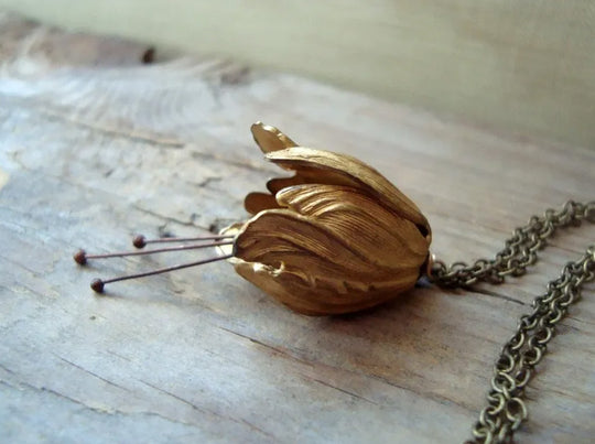 Large Brass Tulip Flower Necklace