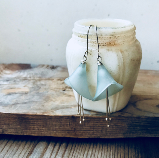 Aqua Calla Lily Earrings in Sterling Silver