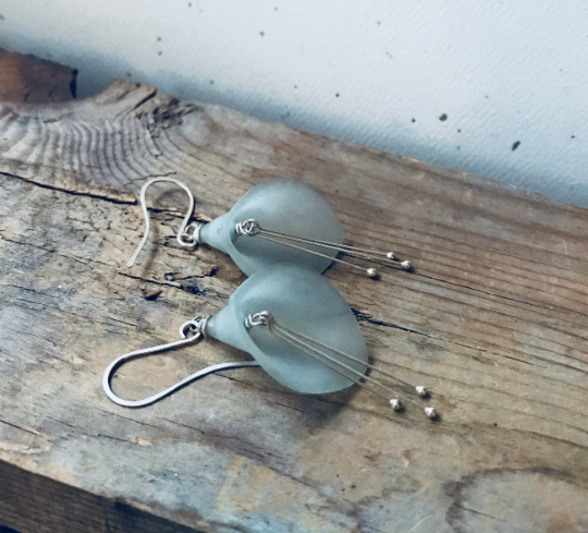 Aqua Calla Lily Earrings in Sterling Silver