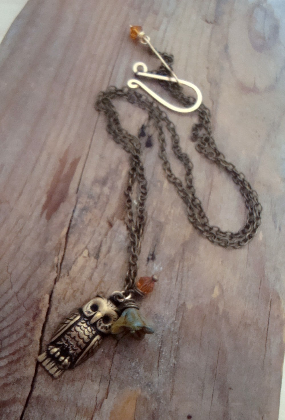 Brass Owl Necklace With Blossom