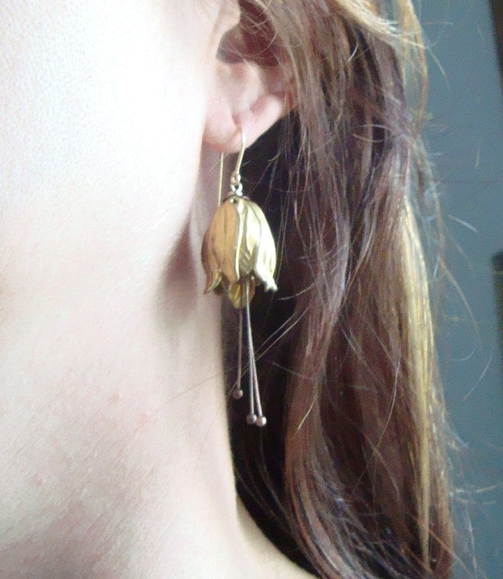 Large Brass Tulip Flower Earrings