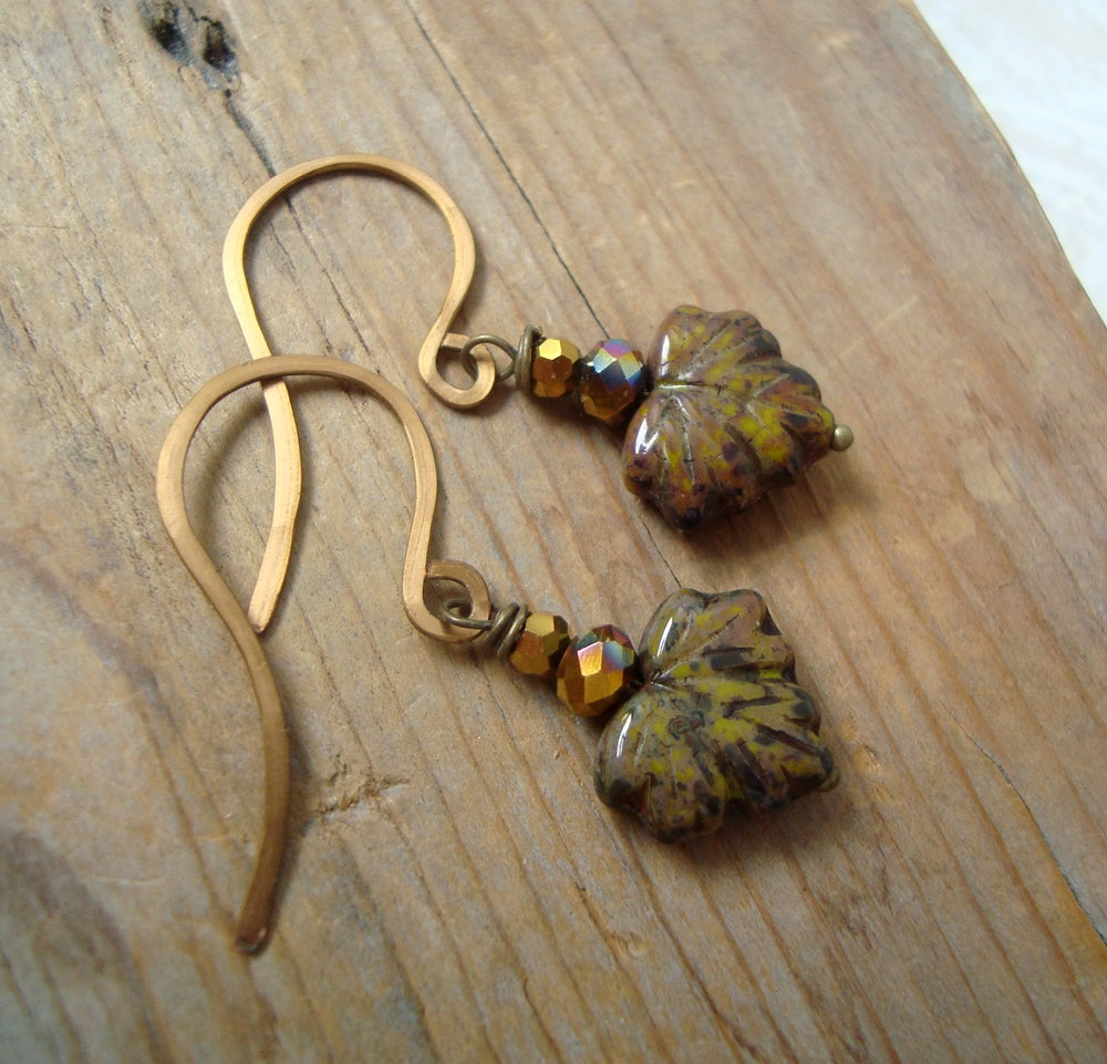 Brown Maple Leaf Earrings with Crystal