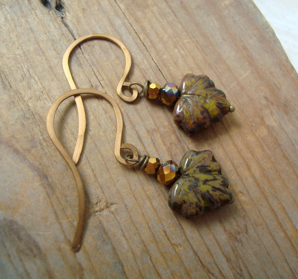 Brown Maple Leaf Earrings with Crystal