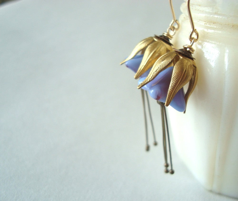 Lavender and Brass Blossom Earrings