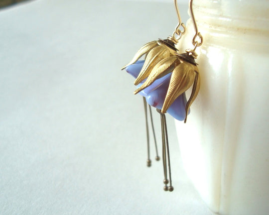 Lavender and Brass Blossom Earrings