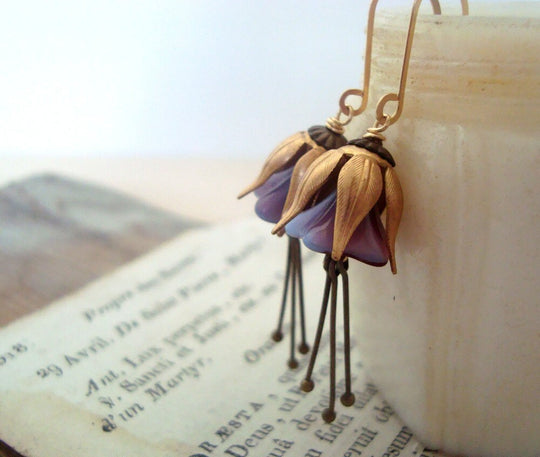 Lavender and Brass Blossom Earrings