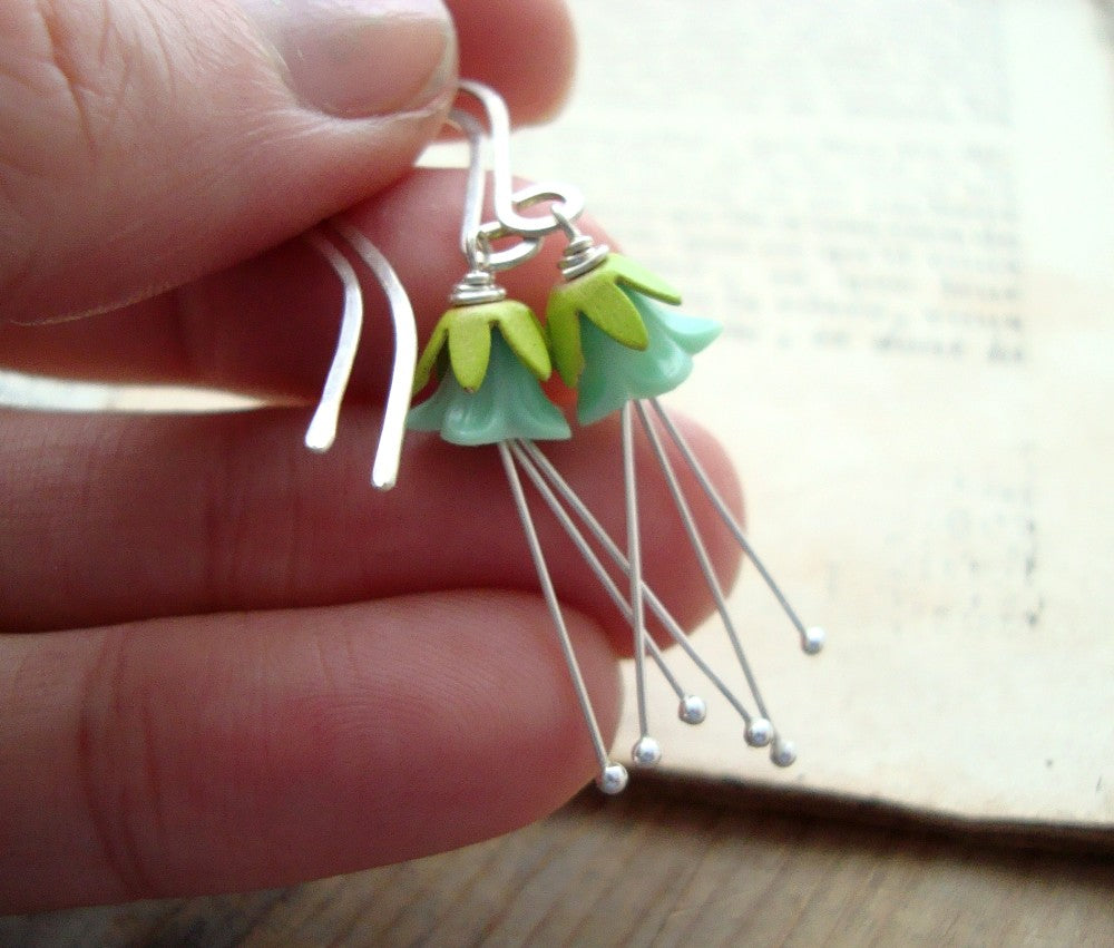 Long Mint Green Flower Earrings