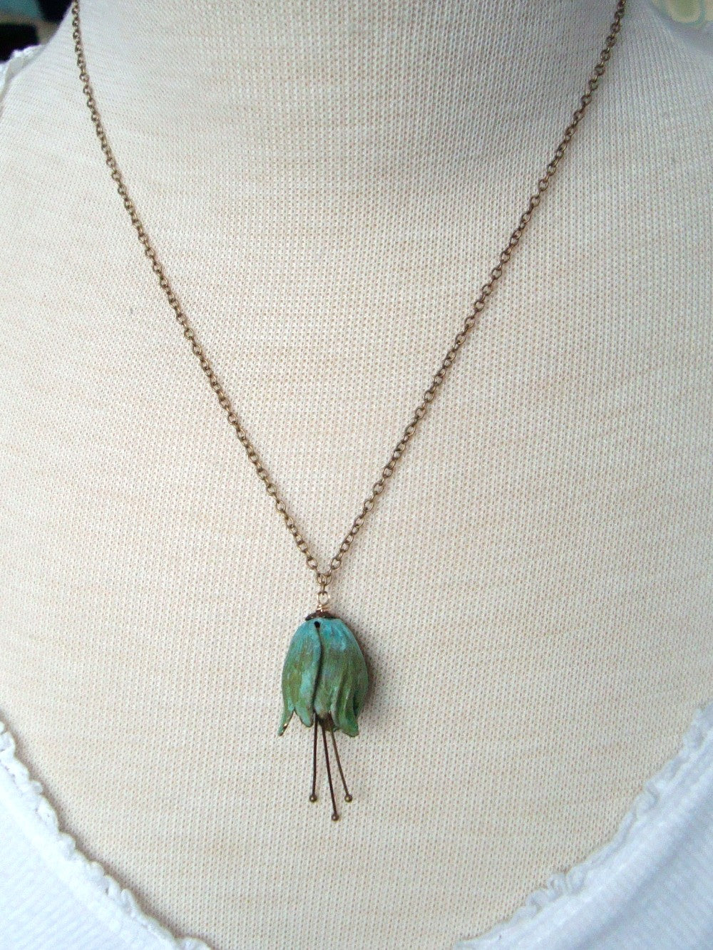 Large Brass Tulip Flower Necklace