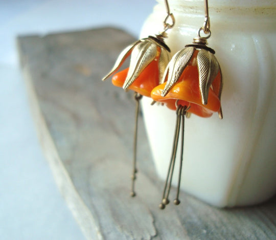 Pumpkin and Brass Blossom Earrings