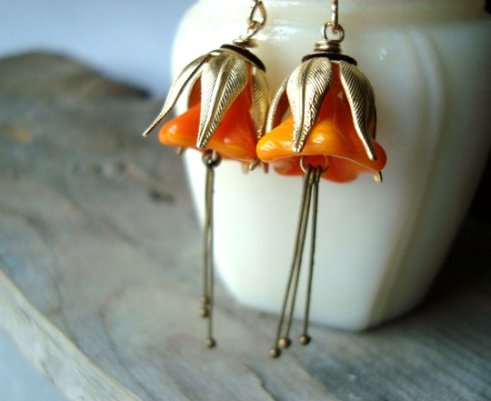 Pumpkin and Brass Blossom Earrings