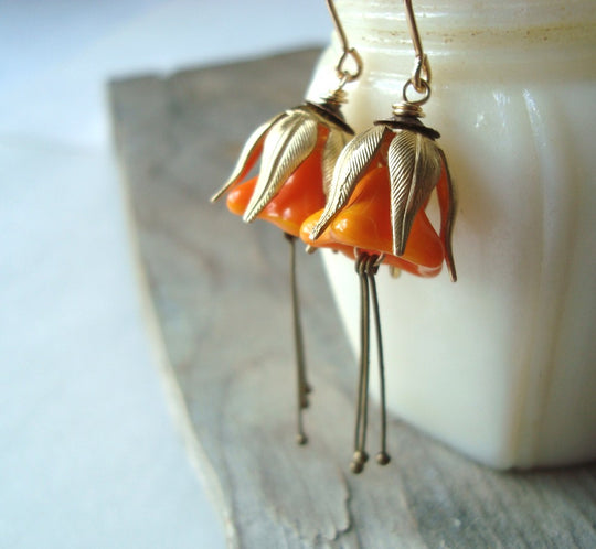 Pumpkin and Brass Blossom Earrings