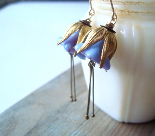 Lavender and Brass Blossom Earrings