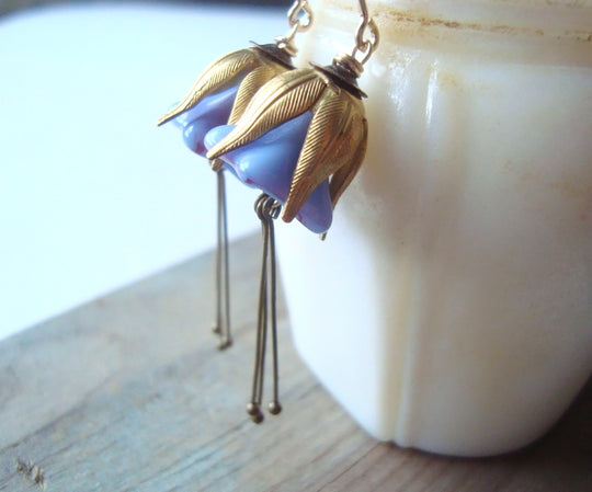 Lavender and Brass Blossom Earrings