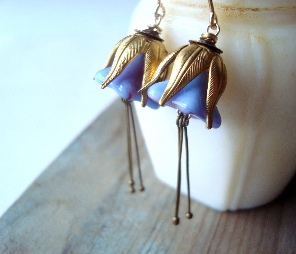 Lavender and Brass Blossom Earrings